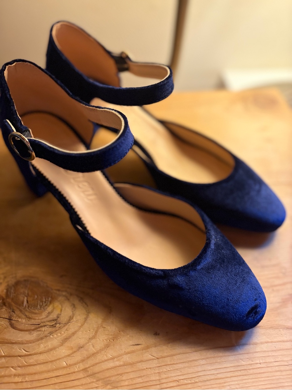 J.Crew Navy Velvet Mary Jane Pumps Block Heel Ankle Strap